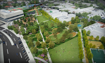The re-imagined West Hollywood Park by  LPA's integrated design team will include a high-performance recreation center and lively community park.