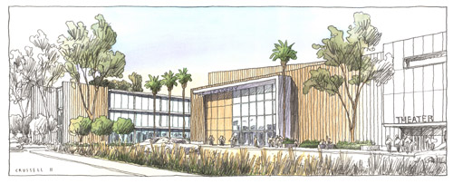 Watercolor of Orangewood Children's Foundation High School, designed by LPA Inc.